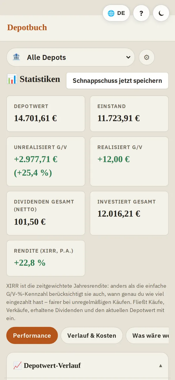 depotbuch am Handy: Statistik