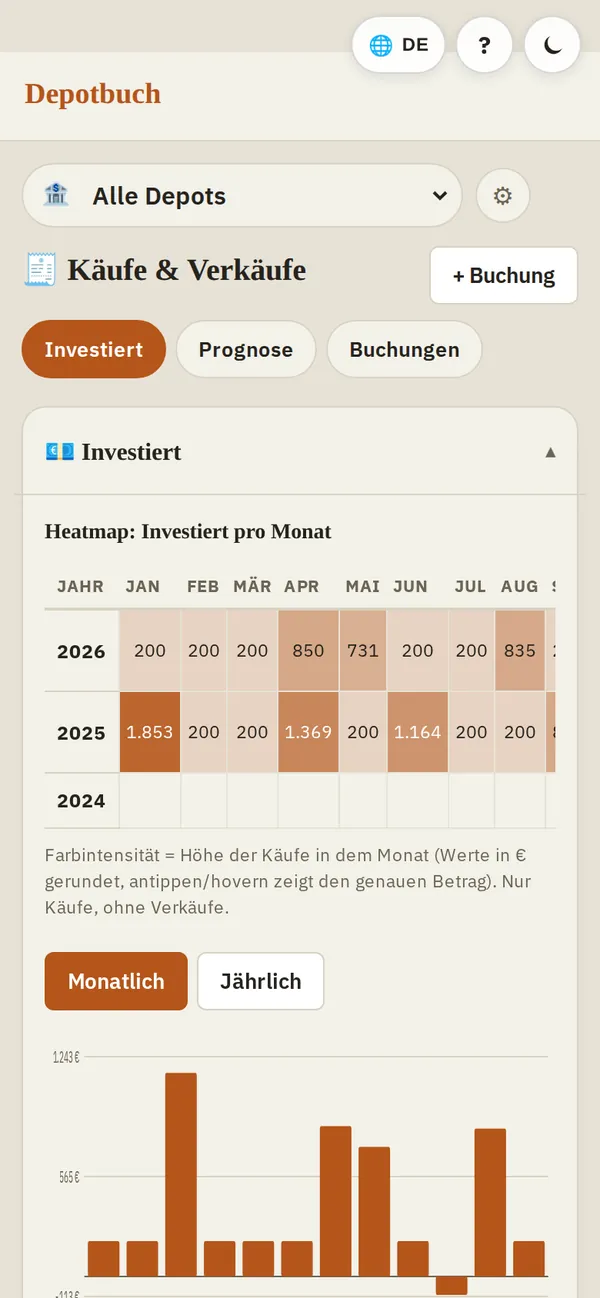depotbuch am Handy: Käufe und Verkäufe