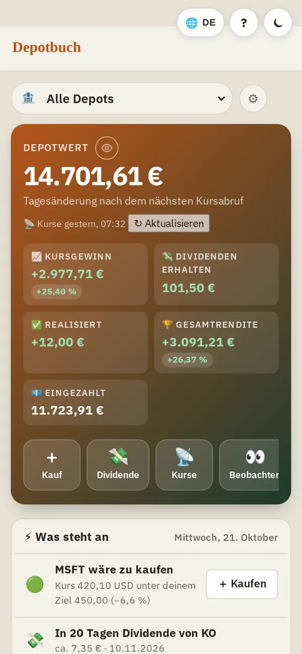 Depotbuch am Handy