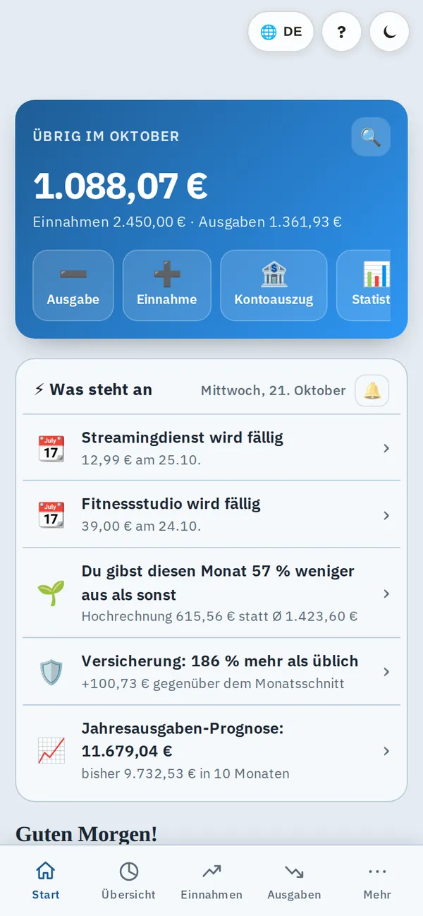 Haushaltsbuch am Handy