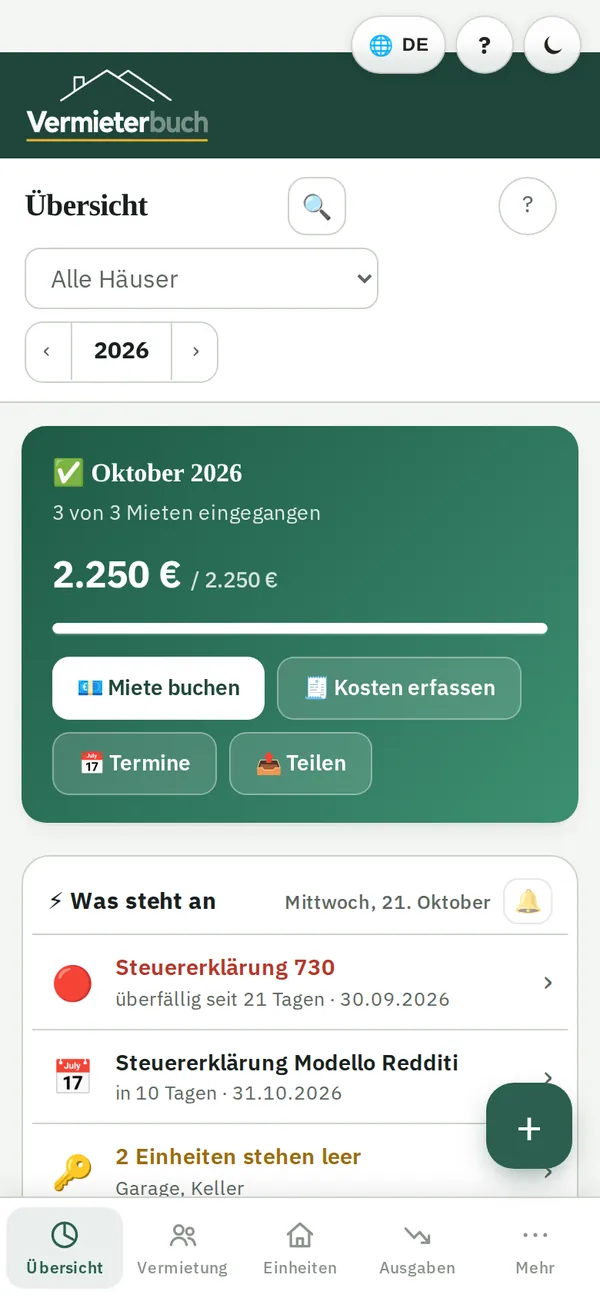 Vermieterbuch am Handy